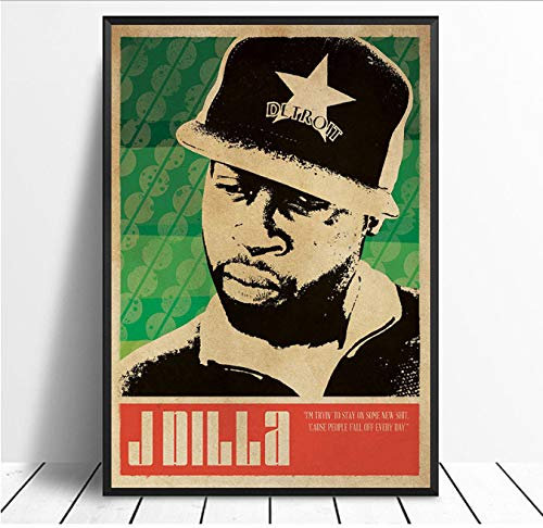 J Dilla Musik-Sänger-Poster, Hip-Hop-Rap-Musikband, Star-Poster, Wandkunst, Gemälde, Raum, Heimdekoration, Leinwanddruck, 40 x 60 cm, ohne Farme