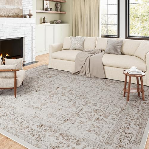 HUGEAR Vintage Hellbraun Waschbarer Teppich Wohnzimmer 240x300cm Retro Rugs for Living Room Weich rutschfest Groß Tepich Kurzflor Schlafzimmer Carpet Living Room Bedroom Esszimmer Teppiche Büro