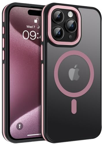 GaoBao Cover Magnetica per iPhone 15 Pro 6,1, [Compatibile con MagSafe] Custodia Traslucida Opaca Protettiva Sottile Antiurto Retro Resistente Anti-Scivolo Case per iPhone 15 Pro 6,1, Rosa