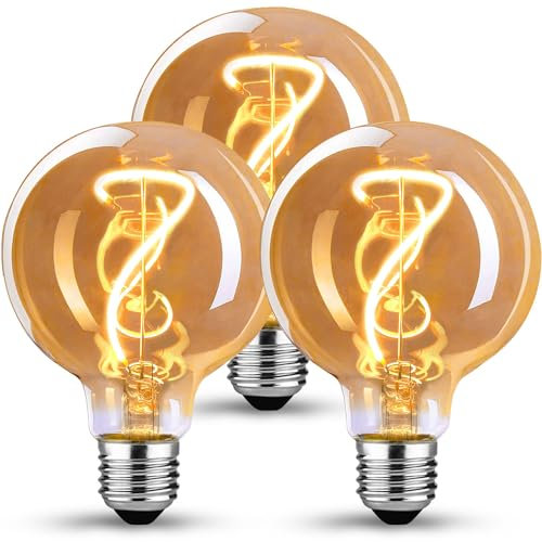 Edison Vintage Glühbirne E27, E27 LED Vintage Dimmbar 3W Glühbirne E27 Led Edison Glühbirne E27 Vintage Ideal für Nostalgie und Retro Beleuchtung im Haus Café Bar, Bernstein Glas - 3 Stück(G80WHD-4)