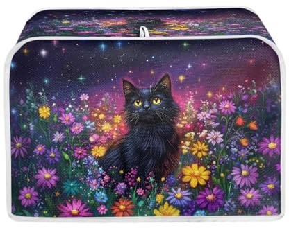 Xoenoiee Black Cat Colorful Daisy Pattern 4 Slice Toaster Cover Woman Kitchen Accessories Kitchen Small Appliance Dust Proof Cover Bread Maker Toaster Cover