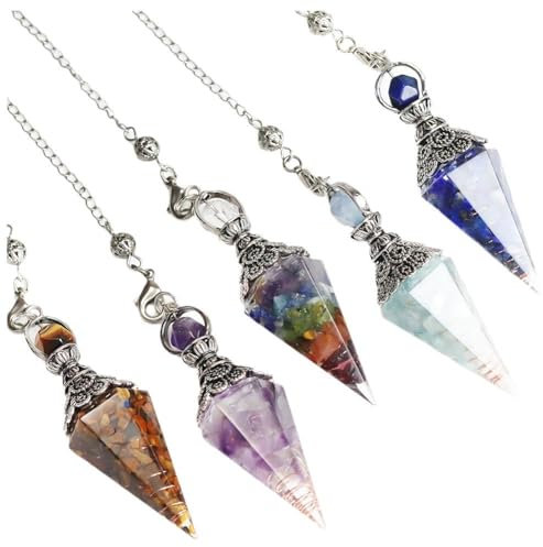 Lpitoy 5 Piezas De Péndulo De Curativo Natural para Radiestesia, Péndulo De Piedras Preciosas Reiki, Colgante Espiritual Hexagonal En Punta para Adivinación, Wicca, Equilibrio De Energía