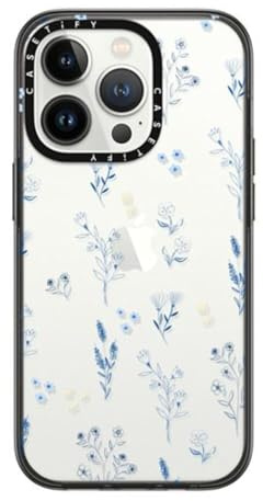 CASETiFY Compact iPhone 14 Pro Case [4 ft. 2X Military Grade Drop Protection/Slim/Lightweight] - Small Blue Flowers - Clear Black