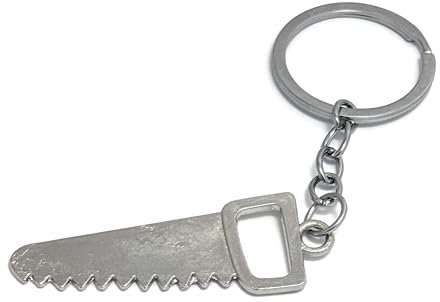 FizzyButton Gifts Saw Charm Keyring Key Ring with Silver Tone Keychain