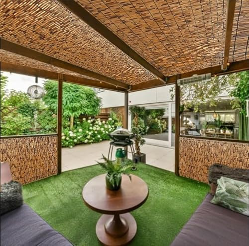 Rollo de Valla de privacidad de Cañizo para balcón Protección Solar Pantalla De Bambú para Techo 40/70/100/130/160cm Estera Cercas Decorativas FáCil Montaje(Marrón)