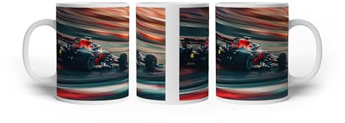 deyoli Motivetasse Donnernder Speed – Red Bull im Farbenrausch der Geschwindigkeit 300ml, aus weißem Keramik/Kaffetasse/Geschenkidee