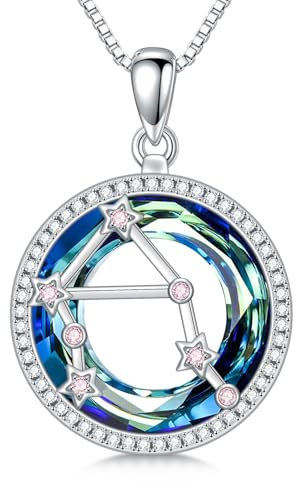 enjoylifecreative Damen Waage Sternzeichen Kristall Halskette 925er Sterling Silber Libra Geburtsstein Horoskop Anhänger Kette Sternbild Astrologie Schmuck Geschenke für Frauen Mädchen