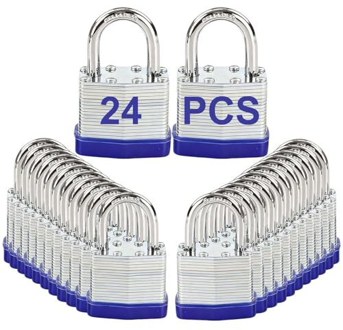 SEPOX® Heavy Duty Padlock 40mm, Keyed Alike, Hardened Steel Shackle 24 PCS | for Gate Shed Fence Truck Toolbox School Locker Lock Body All Weather, 24PC Padlock with 48 Same Key, Hardened Steel Anti-Cut