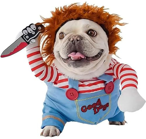 ChAusa Hundekostüm Halloween, Halloween Kostüm Hund Groß Spaß, Dog Costume | Dog Costume mit Perücke und Messer, Kostüm Hund Rollenspiel Hundekleidung für Halloweenparty Spaziergang (L)