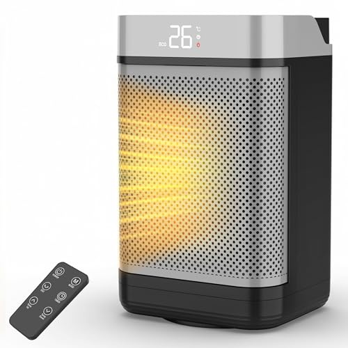 Air Pro Portable Electric Space Heater 10 - Energy Efficient PTC Ceramic Heater - 90 degree Oscillation, Remote Control, Tip Over & Overheat Protection, Built In Thermostat LED Display 1-12HR Timer