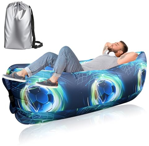 Dwafill Aufblasbares Camping Sofa Strand, 230 * 70CM Luftsofa Outdoor, Luftsack, Airlounge, Luft Sitzsack, Outdoor Liege Couch, für Picknicks, Gärten, Musikfestivals (Eindicken Gittertuch, Fußball)