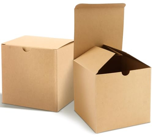 STARVAST 75 Stück Geschenkboxen mit Deckel, 10x10x10cm, Kraftpapier-Geschenkboxen zum Basteln, Cupcake, Papp-Brautjungfern-Vorschlagsboxen, Braune Hochzeitsbevorzugung, Einfache Montageboxen Wahre Far