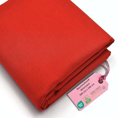 Stoff Virginia Tex, Meterware, Baumwollstoff 100%, große Breite 240 cm, Baumwollstoff 100% Oeko -Tex Standard 100 Unifarben zum Nähen (Rot, 500 cm x 240 cm)