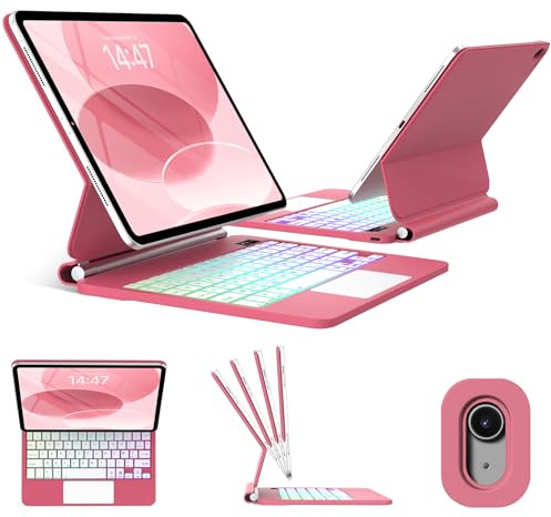 FOGARI Clavier pour iPad A16 11'' 2025/iPad 10 ème Génération (2022) - AZERTY Français avec Pavé Tactile, Rétroéclairage 7 Couleurs, Coque Magic Clavier Ultra-Fine, Rouge