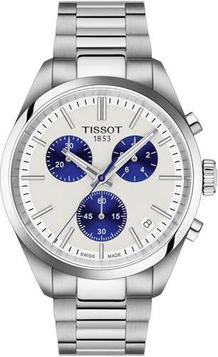 Tissot PR 100 Quartz Chronograph 40mm, Swiss Quartz Watch for Men, Stainless Steel Case, White Dial, T1504171101100