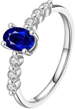 Ayoiow Hochzeit Ringe Silber 925 mit Blau Zirkonia, Halo Stapelbar Silber Damenringe Größe 52 (16.6)