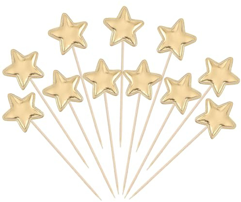 LIQWEI 100 PCS Gold Stars Cupcake Toppers, Glitter Star Cupcake Picks Mini Cake Toppers Food Decoration Birthday Party Cake Decorations for Wedding DIY Dessert Baby Shower