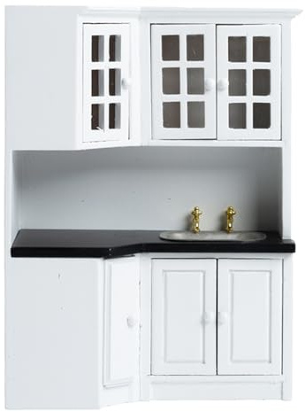 Puppenhausküche im Maßstab 1:12, Puppenhausmöbel aus Holz, Küchenschrank-Set, Kochset für DIY-Szene, Zubehör, Mini-Dekoration