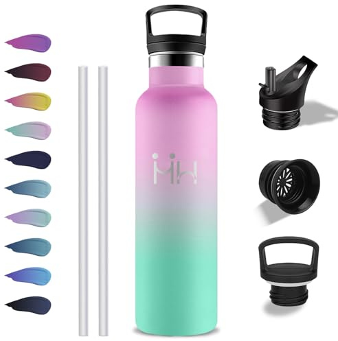 Grsta Gourde 1l, Gourde Isotherme, Sans BPA, Gourdes Paille, Anti Fuite, Acier Inoxydable 18/8, Gourdes Adulte, Double Isolation, Bouteille pour Randonnée, Camping, Aptitude, Nager