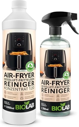 BIOLAB Airfryer Spray nettoyant (750 ml) et nettoyant concentré (1000 ml) Dégraissant puissant pour Air Fryer & friteuse à air chaud – Élimine la graisse et l'huile brûlées – Doux pour revêtement