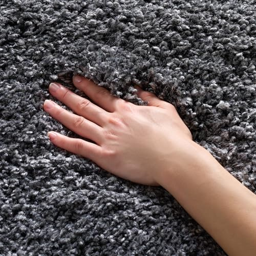 SAFAVIEH Zottelig Teppich für Wohnzimmer, Esszimmer, Schlafzimmer - California Shag Collection, Hoher Flor, Dunkelgrau, 91 X 152 cm