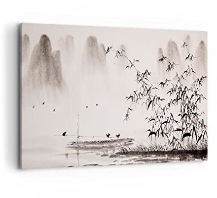 Wandbilder Dekoration Wohnzimmer Bambus schwarz China Bilder auf Leinwand 120x80cm Leinwandbild Schlafzimmer Küche Deko Wand Kunstdruck Art Groß XXL Wanddeko Bild Wall Decor Canvas AA120x80-3116