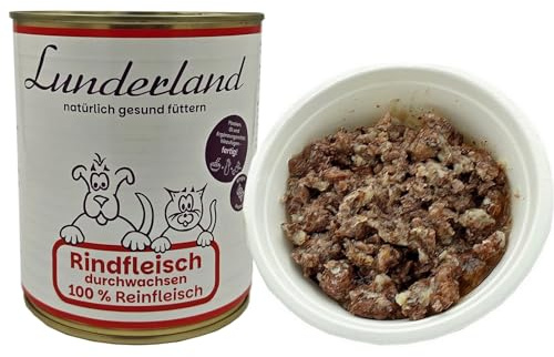 Lunderland Dosenfleisch Rindfleisch durchwachsen 2 x 800g (insg. 1,6kg) Hundefutter Nassfutter ideal für Hunde mit erhöhtem Energiebedarf
