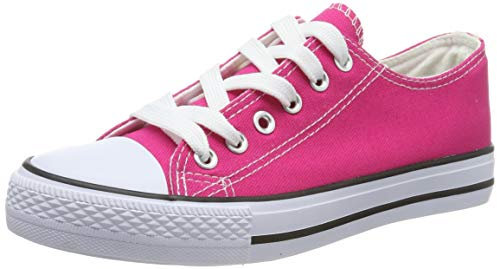 Ladies Canvas Shoes Womens Girls Shoes Casual Lace Up Retro Plimsolls Plimsoles Low Top Flat Gym Sports Trainers Lightweight Sneakers Fashion Pumps (Fuchsia, UK 5)