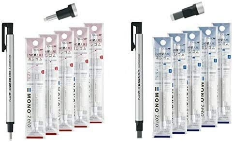 Tombow Mono Zero Radiergummi-Set, runde und quadratische Spitze, mit 20 Nachfüllungen, Rot, Kunststoff, Schreiben, Formen