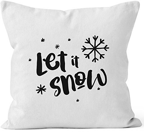 Autiga Kissenbezug Let it Snow Winter Weihnachten Spruch Schnee Eiskirstalle Schneeflocken Kissen-Hülle Deko-Kissen Baumwolle weiß 40cm x 40cm