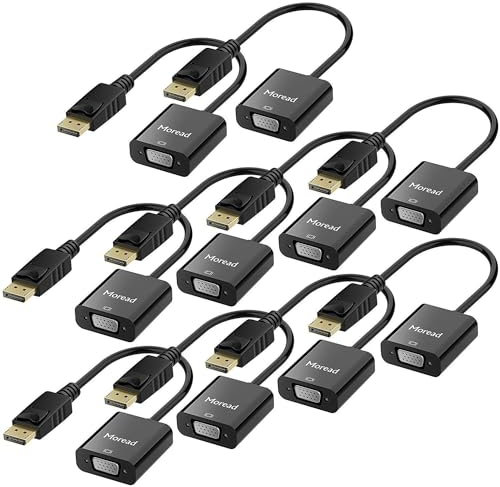 Adaptador de DisplayPort a VGA Moread Chapado en Oro (Macho a Hembra) para Ordenador, Escritorio, portátil, PC, Monitor, proyector, HDTV, HP, Lenovo, DELL, ASUS y más Negro