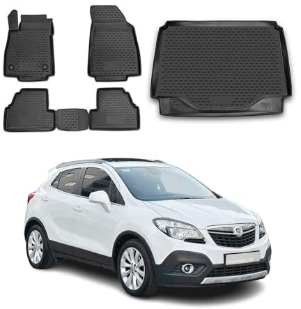 OMAC Fußmatten & Kofferraumwanne Set kompatibel mit Opel Mokka X 2012-2020 Gummi TPE Schwarz 5X