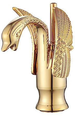 Gold Badezimmer Wasserhahn GGStudy Schwan Form Einhandgriff Ein Loch Badezimmer Eitelkeit Wasserhahn Waschbecken Wasserhahn Deck Mount WC