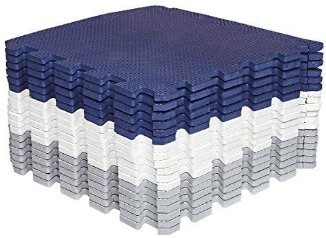 Mocosy (30x 30x1cm) Tappetini ad Incastro | Tappetino in Morbida Schiuma | Tappetino da Gioco | Tappetino da Palestra (Blu Bianco Grigio 18 Pezzi)