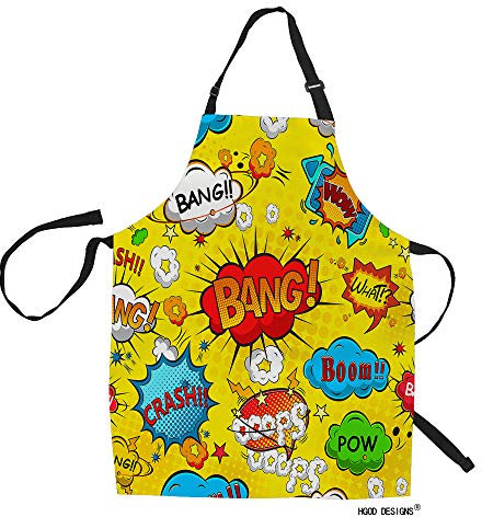 HGOD DESIGNS Comic Kitchen Apron,Comic Speech Bubbles Superhero Art Pattern Kitchen Aprons for Women Men for Cooking Gardening Adjustable Home Bibs,Adult Size