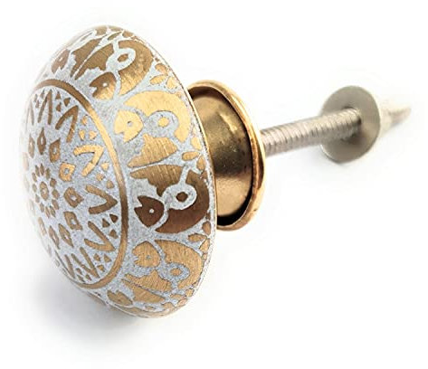 French Furniture Fittings Set of 6 Brass Fish Knobs - White (FFF) - Kitchen Cabinet Pull knobs, Cupboard, Chest, Furniture, Drawer Handles - Vintage Shabby Chic 36 mm by FFF