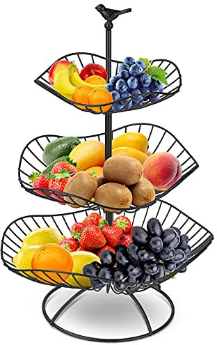 Chesnia 3 Stöckig Metall Obstkorb, Servierkorb Obstschale, Gemüse Etagere, Snack Bonbon Platte Obstteller for Haus Dekoration, Küche Lager, (Schwarz )