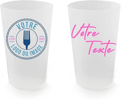LPF LE PETIT FOURNISSEUR - Lot de 250 Gobelets Personnalisés Réutilisables 25cl (33cl max) - Couleur Givrée - Impression Digitale Couleur 360° Image, Logo ou Texte - Compatible lave-vaisselle
