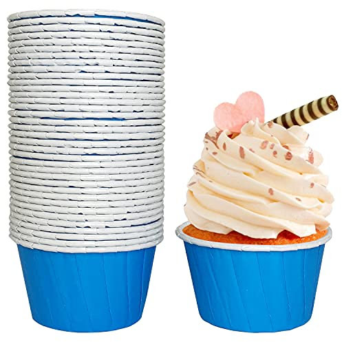 Frepea 50 Stücke Cupcake Formen Papier Muffinform Papier Antihaftbeschichtet Einweg-Backbecher für Halloween Geburtstage Hochzeiten Partys (Blau)