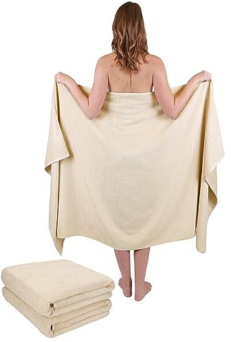 Betz Lot de 3 draps de Bain Taille 100x200 cm Serviettes à Sauna Dresden en 100% Coton Couleur Sable