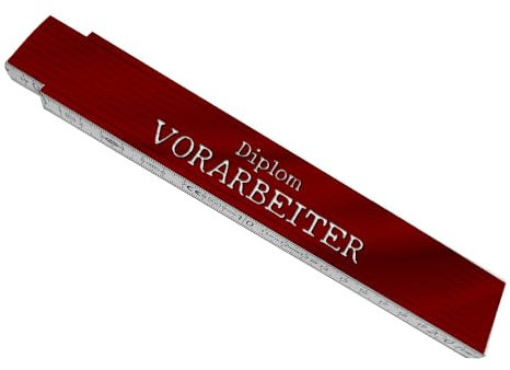 Diplom Vorarbeiter Meterstab aus Holz mit rotem Hintergrund Maßstab Spruch Metermaß Gliedermaßstab bedruckt lustig weiß cool Geschenk zum Richtfest stabil Geschenkidee praktisch