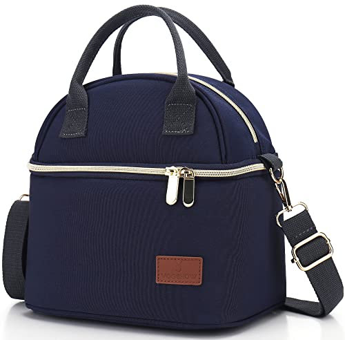 Vogshow Kühltasche Klein Thermotasche Lunchtasche Doppeldeck Wasserdicht 9L Lunch Bag Tasche mit Schulterriemen Isoliertasche für Arbeit, Picknick, Wandern, Ausflügen Blau