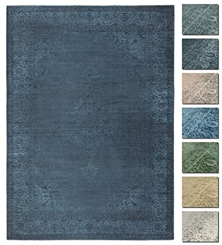 TESSO LIVING Kelim Vintage Teppich Wohnzimmer Blau 195 X 280 cm - Moderner Kurzflor Teppich - Super Soft