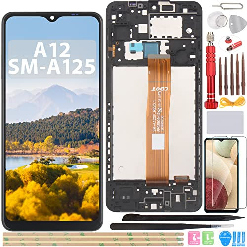 YHX-OU LCD para Samsung Galaxy A12 A125F A125M A125U Conjunto de Digitalizador Pantalla Táctil Reemplazo de Pantalla con Herramienta de Instalación (Negro + Marco)