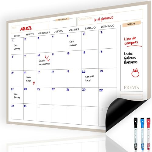 Previs Magnetic Calendar Fridge Monthly A4 – Calendar 2024 – Monthly Planner 3 Rotus – Magnetic Whiteboard – Weekly Organiser Planner Family Menu
