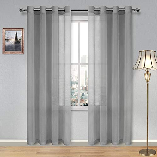 DWCN Grey Sheer Curtains Textured Semi Transparent Eyelet Top Decorative Voile Curtain for Living Bedroom, 55 Wide x 96 Drop, 2 Panels