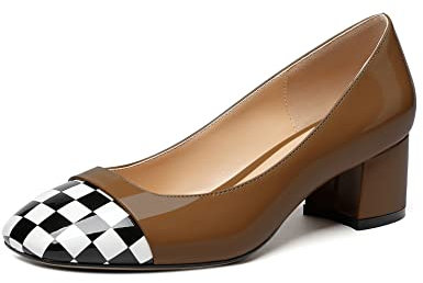 Elashe Pumps mit Blockabsatz Damen Lack Braun EU39