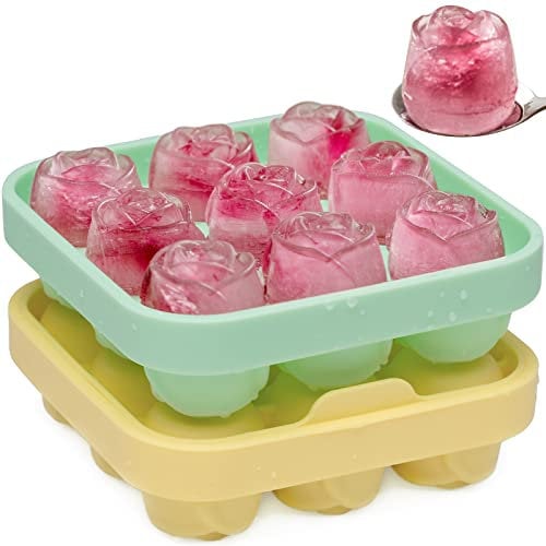 Eiswürfelform Rose, 2 Stücke Eiswürfelbehälter mit Deckel auf einmal 18 3cm kleine Rose Eiskugeln, Eiswürfelform Silikon BPA Frei und LFGB Zertifiziert, Eiswürfel Form Eiswürfel Form für Cocktails