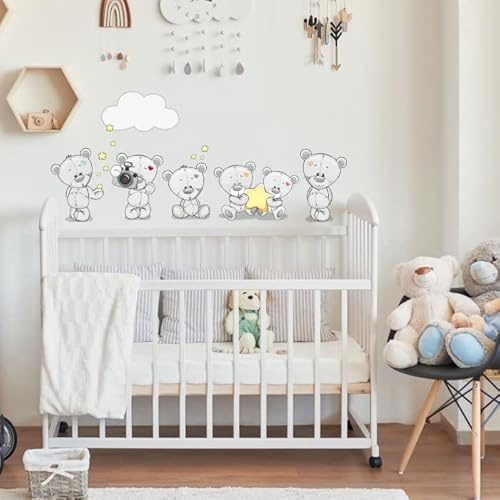 INSPIO Wandtattoo Teddybär mit Wunschname für Babyzimmer Wandsticker Bär Sterne Kinderzimmer Wandaufkleber Kindergarten Teddy Wandbilder Tiere Deko Junge Kinder Wanddekoration Schlafzimmer, Grau