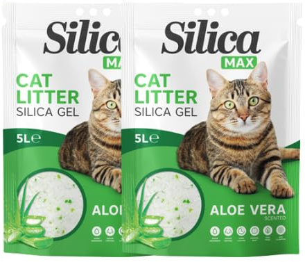 FabFinds Aloe Vera Cat Litter Antibacterial Non CLumping Cat Litter Crystals Gel Long Lasting Odour Control Dust Free Cat Litters 5L (2 Pack Aloe Vera)